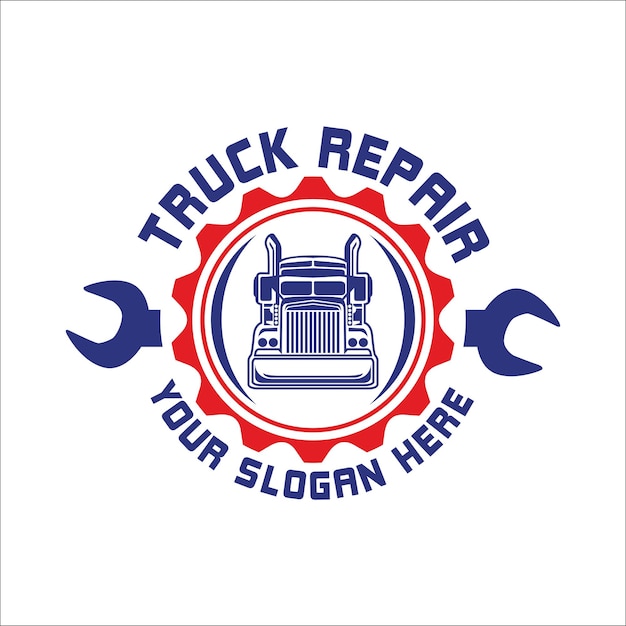 Plik wektorowy logo dla usługi naprawy ciężarówki płaska konstrukcja z ikoną klucza