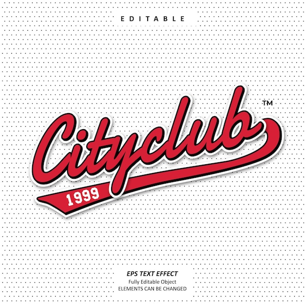 Logo Drużyny Baseballowej Red Cityclub Jersey Do Nadruku, Haft, Efekt Tekstowy, Edytowalny Wektor Premium