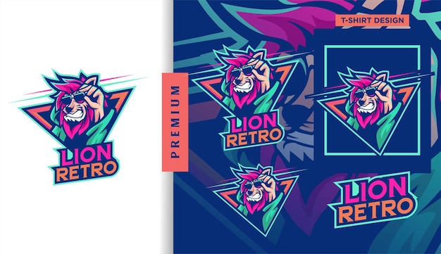 Logo E-sportu Maskotka Lion Retro Gaming