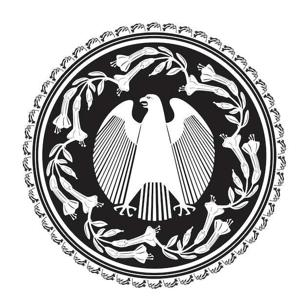 Logo Eagle Illustratiom I Ręcznie Robiona Rama W Kwiaty