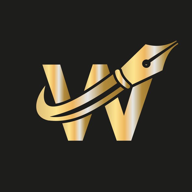 Logo Edukacji Na Literze W Concept Z Szablonem Wektorowym Pen Nib