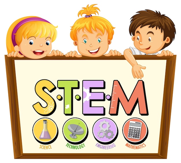 Logo Edukacji Stem Z Postacią Z Kreskówek Dla Małych Dzieci