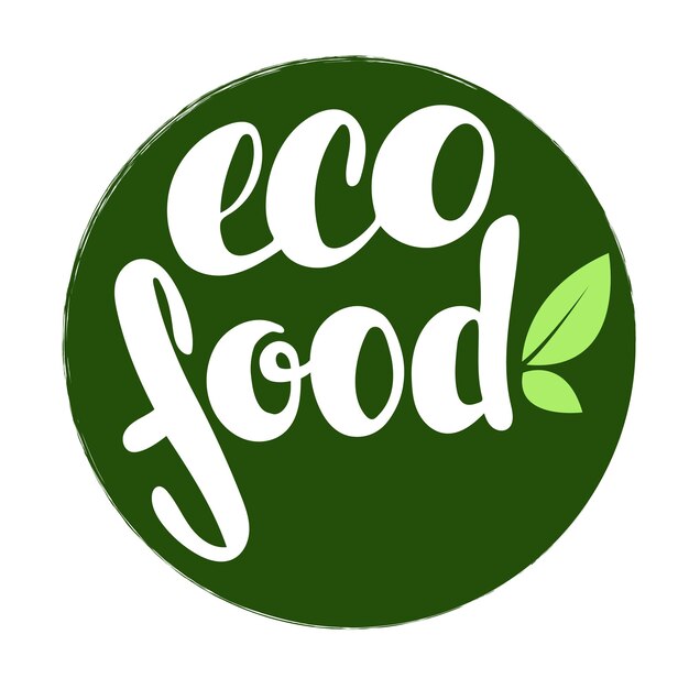 Logo Eko żywność Z Liśćmi, Produkt Naturalny, Ekologiczna, Zdrowa żywność. Odznaka żywności Ekologicznej W Wektorze (kosmetyki, żywność). Napis Eko żywności