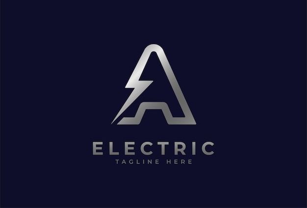Logo elektryczne, litera A z kombinacją piorunów, szablon logo projektu elektrycznego