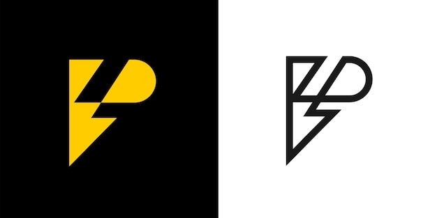 Logo Energetyczne Litera P I Błyskawica Na Ciemnym Tle Monogram P Technologia Energetyczna I Energetyczna