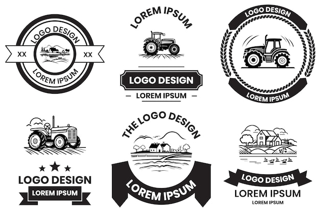 Logo Farm I Pól W Stylu Sztuki Płaskiej Linii Izolowane Na Tle