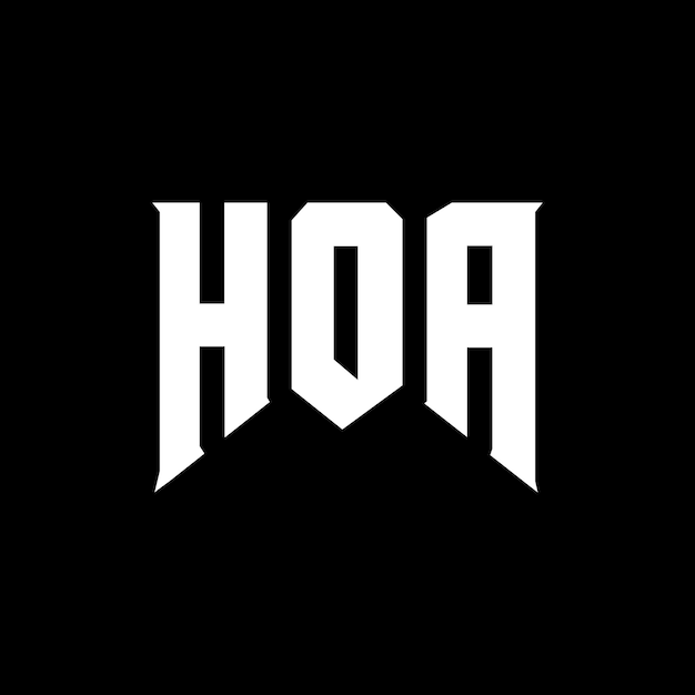 Logo firmy HOA - czarno-białe kombinacje kolorystyczne, logo HOA - wektorowe, ikona HOA - alfabetyczne, typografia HOA.