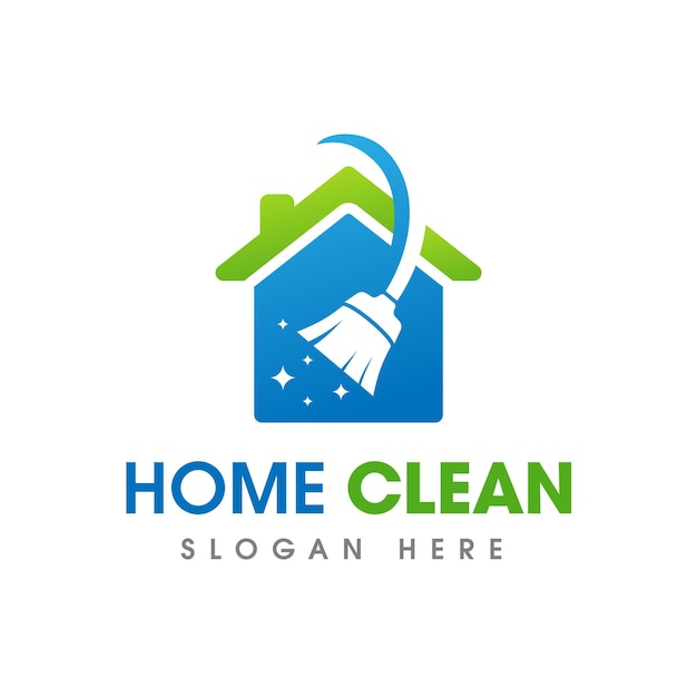 Plik wektorowy logo firmy house cleaning service logo home clean z ikoną symbolu zamiatania miotły