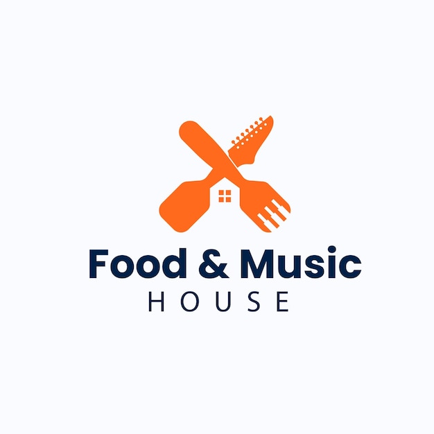 Plik wektorowy logo food music house nowoczesne minimalne logo kultowe logo płaska ikona logo ikona domu ikona łyżki logo