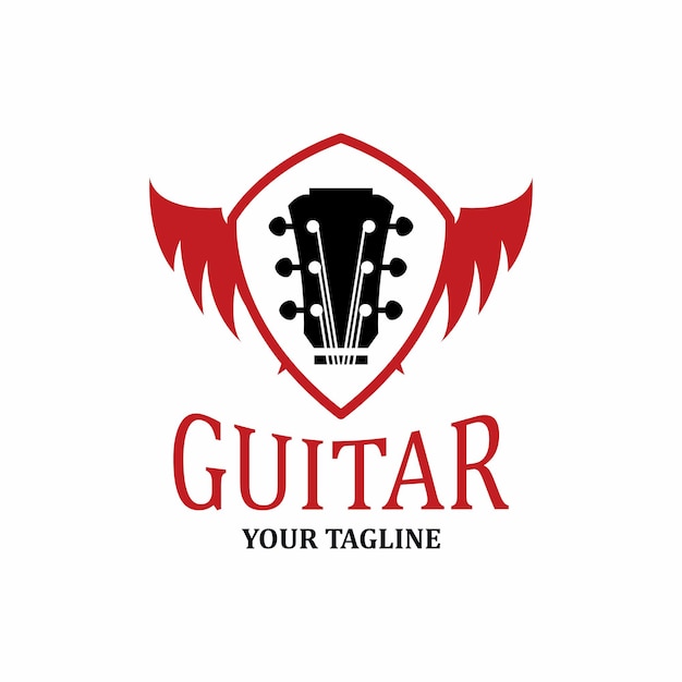 Logo Gitary Muzycznej Jest Czerwone I Czarne, Co Czyni Logo Jeszcze Bardziej Eleganckim.