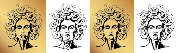 Plik wektorowy logo gorgony meduzy głowa kobiety z wężami ochronny amulet logo dla różnych kierunków grafika wektorowa