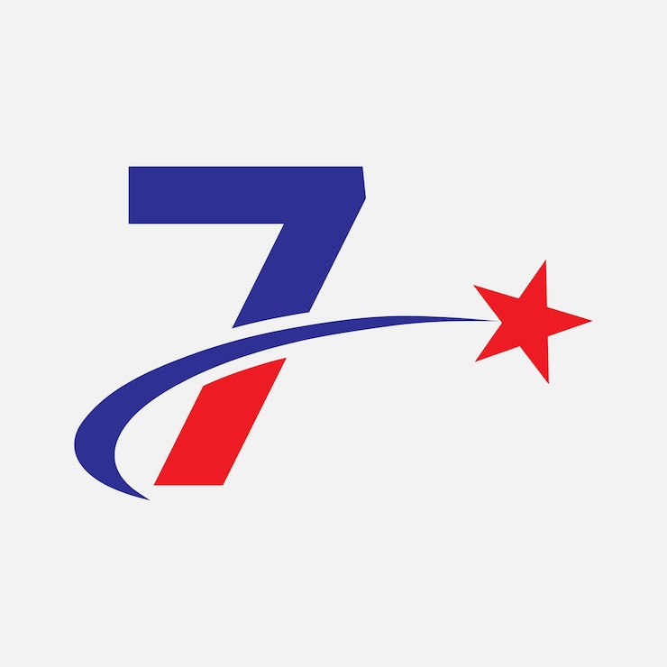 Wektor logo gwiazdy na szablonie listu 7 logo gwiazdy na szablonie koncepcji początkowego znaku gwiazdy 7 liter