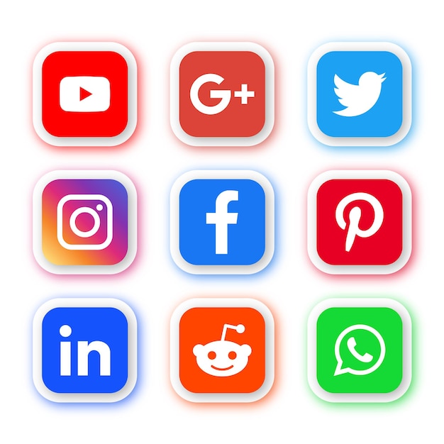 Logo ikon mediów społecznościowych w nowoczesnych przyciskach okrągłego prostokąta