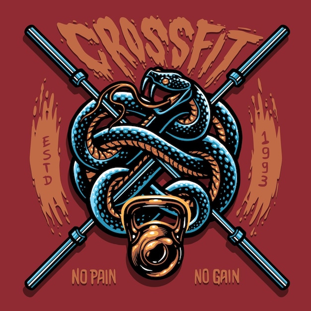 Logo Ilustracja Crossfit Siłownia Fitness Sztanga Wąż
