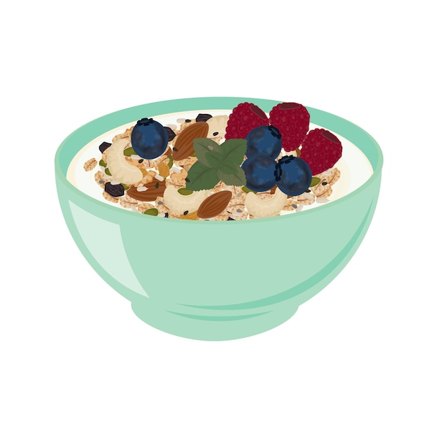 Logo ilustracji wektorowej Clip art granola muesli na pastelowej misce