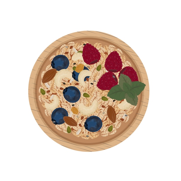Logo ilustracji wektorowej Clip art Top view Zdrowe płatki śniadaniowe muesli lub granola