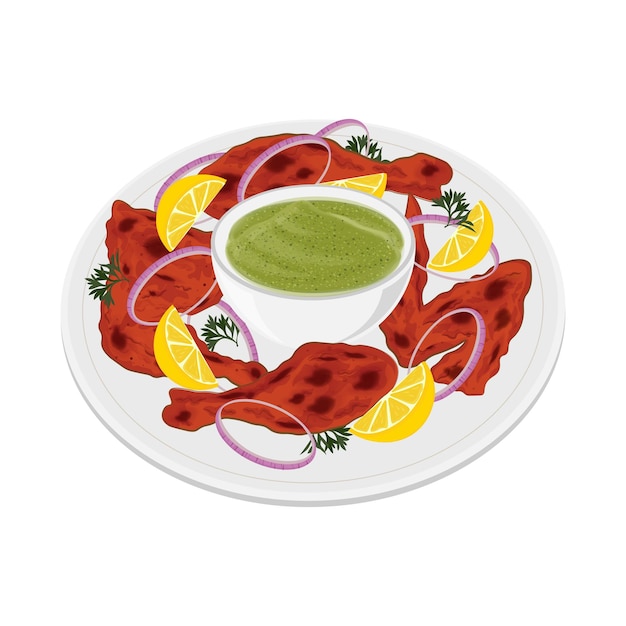 Plik wektorowy logo ilustracji wektorowej pyszne indyjskie jedzenie kurczak tandoori lub kurczak tikka
