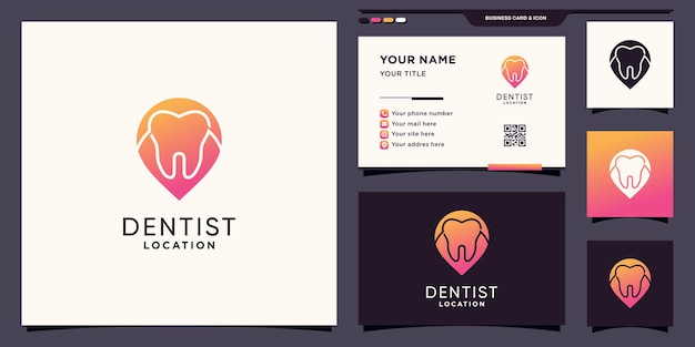 Logo Kliniki Dentystycznej I Lokalizacja Punktu Pinów Z Koncepcją Negatywnej Przestrzeni I Projektem Wizytówki