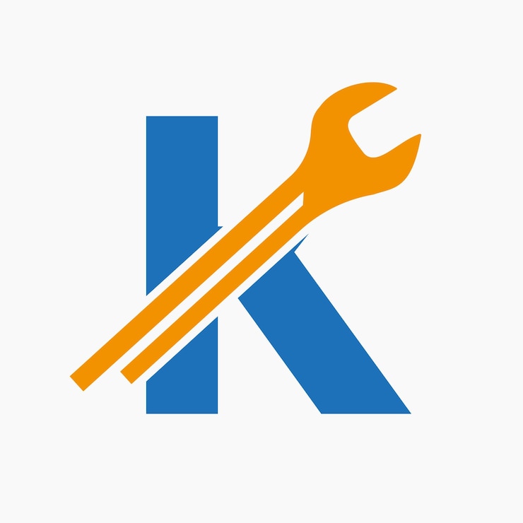 Wektor logo klucza na literze k z symbolem inżynieryjnym logotyp technik