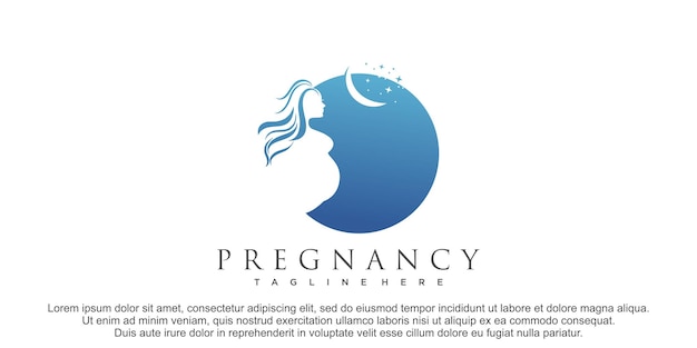 Logo Kobiety W Ciąży Z Elementem Gwiazdy Księżyca Wektor Premium
