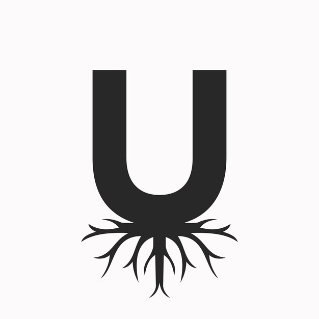 Plik wektorowy logo korzenia na literze u ekologia symbol dachu wektorowy szablon