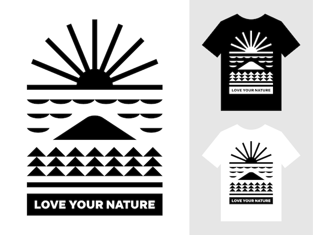 Logo Krajobrazu Górskiego T Shirt Design Premium Wektor
