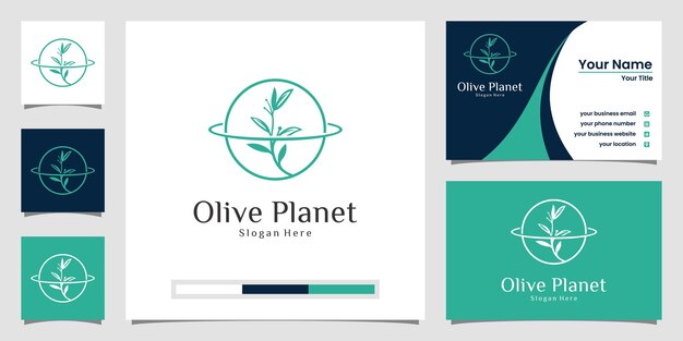 Logo Kreatywnej Planety Oliwnej Ze Stylem Grafiki Liniowej I Projektem Wizytówki