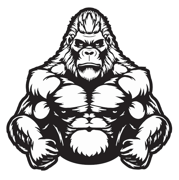 Logo Króla Kongu Goryl Dzika Małpa Ikona Zwierzę Logo Szympans Silna Ilustracja Kreskówka Płaski Wektorowy Baner Do Strony Docelowej Strony Internetowej