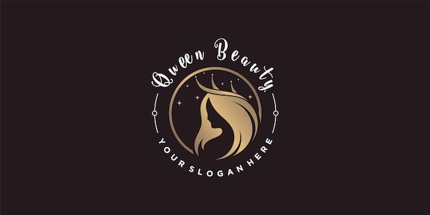 Logo Królowej Piękności Z Kreatywną Koncepcją Fryzury Wektor Premium