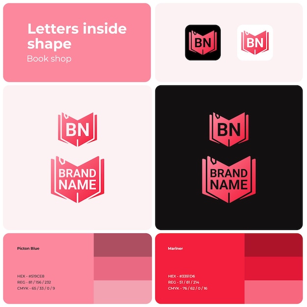 Logo księgarni 2D z nazwą marki Czerwona ikona Element projektowy i tożsamość wizualna Szablon z czcionką Odpowiedni dla sklepu z literaturą książkową biblioteka zakupów