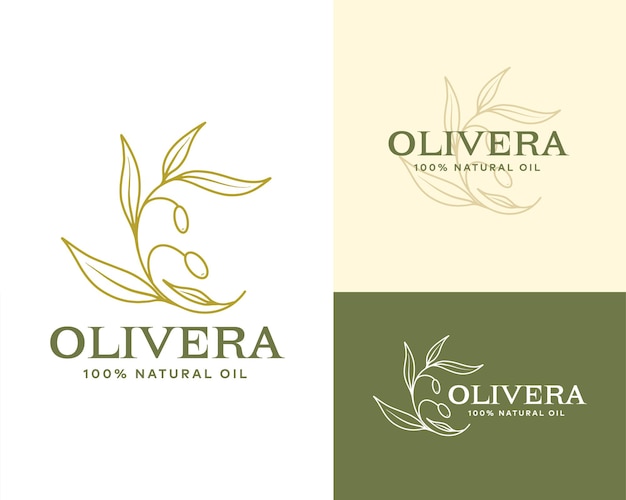 Logo Linii Oliwy Z Oliwek Zarys Gałęzi Botanicznej Z Liśćmi I Owocami W Nowoczesnym Stylu Minimalistycznym