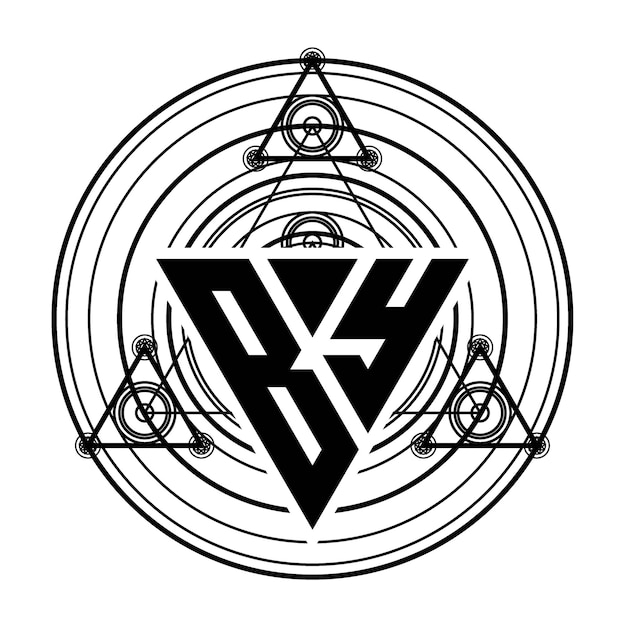 Plik wektorowy logo litery by monogram z szablonem projektu w kształcie trójkąta ze świętymi ornamentami geometrycznymi