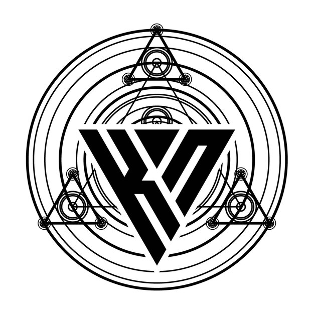 Logo Litery Kn Monogram Z Szablonem Projektu W Kształcie Trójkąta Ze świętymi Ornamentami Geometrycznymi