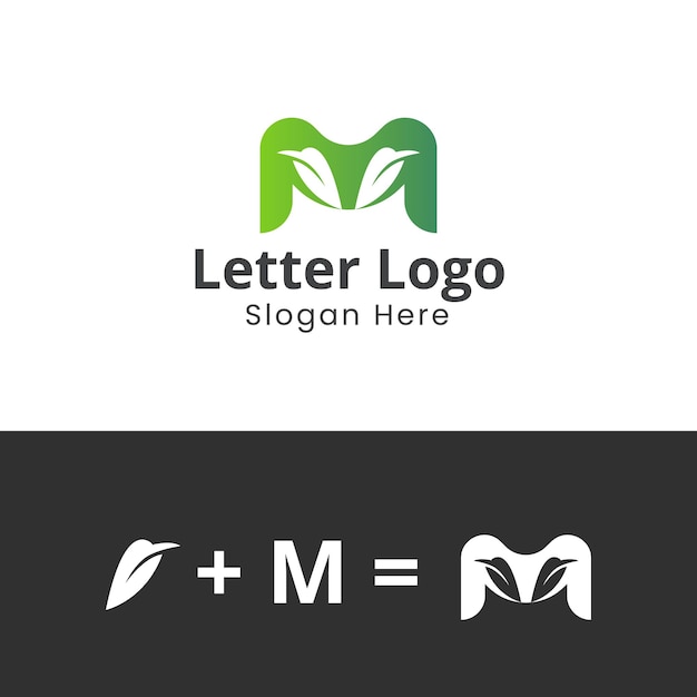 Logo Litery M Z Zielonym Liściem Wektorowy Szablon Projektu Logo M Naturalne Logo M