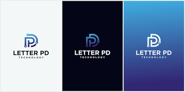 Logo Litery Pd Kwadratowy Kształt Z Cyfrowym Kolorem Gradientu Logo Abstrakcyjnej Technologii Litera Pd