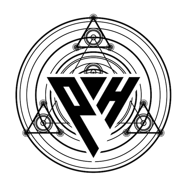 Plik wektorowy logo litery ph monogram z szablonem projektu w kształcie trójkąta ze świętymi ornamentami geometrycznymi