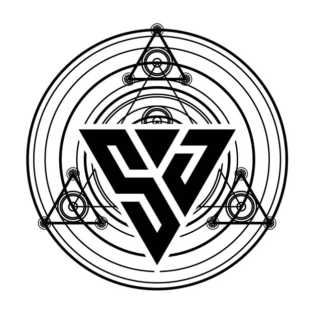 Logo Litery Sj Monogram Z Szablonem Projektu W Kształcie Trójkąta Ze świętymi Ornamentami Geometrycznymi