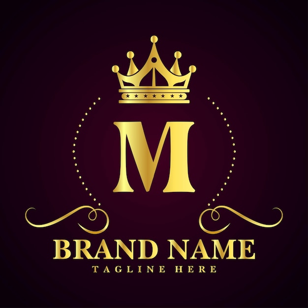 Plik wektorowy logo luksusowej marki z literą m i koroną