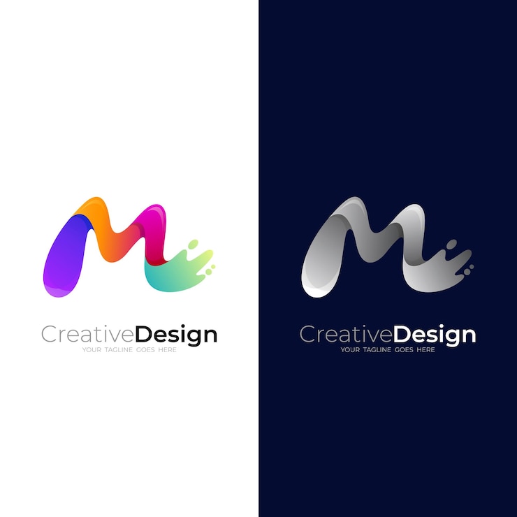 Wektor logo m ze swoosh designem, kolorowe logo 3d, logo wody i farby