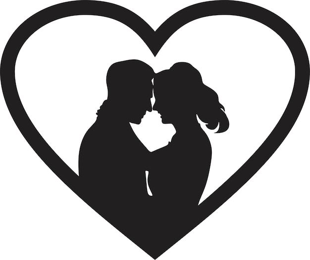 Plik wektorowy logo małżeństwa mężczyzna i kobieta w miłości czarny wzór w ramce w kształcie serca