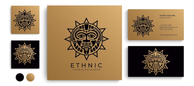 Logo maski etnicznej Logo maski Azteków i Majów dla biznesu Kulturowy projekt wektorowy w minimalistycznym stylu Ilustracja wektorowa