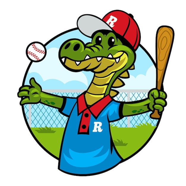 Plik wektorowy logo maskotki baseballowej krokodyla w stylu kreskówki