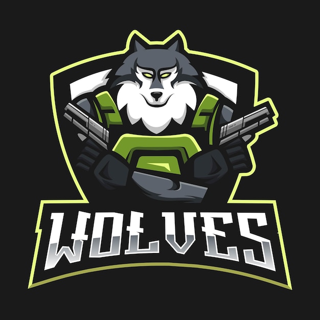 Plik wektorowy logo maskotki esport wilki z nowoczesnym stylem ilustracji do drukowania znaczków, emblematów i t-shirtów. zły wilk ilustracja dla drużyny sportowej