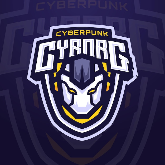 Logo maskotki futurystycznego robota cyborga dla turnieju e-sportowego lub zespołu gier