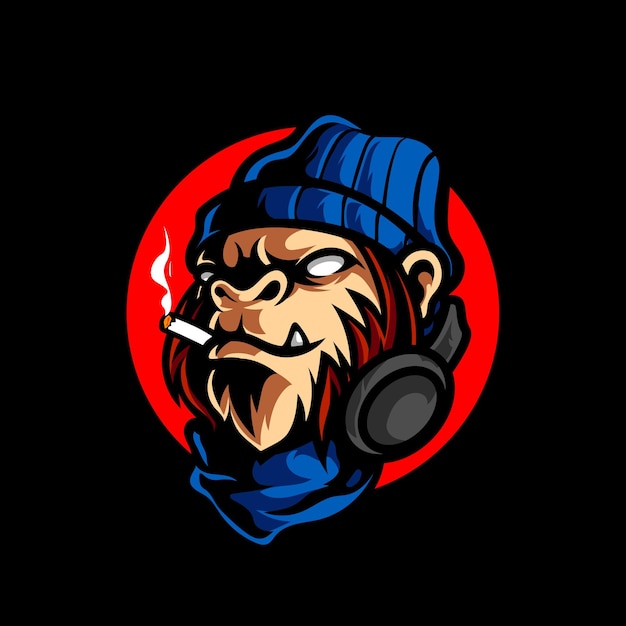 Plik wektorowy logo maskotki głowa małpy hipster
