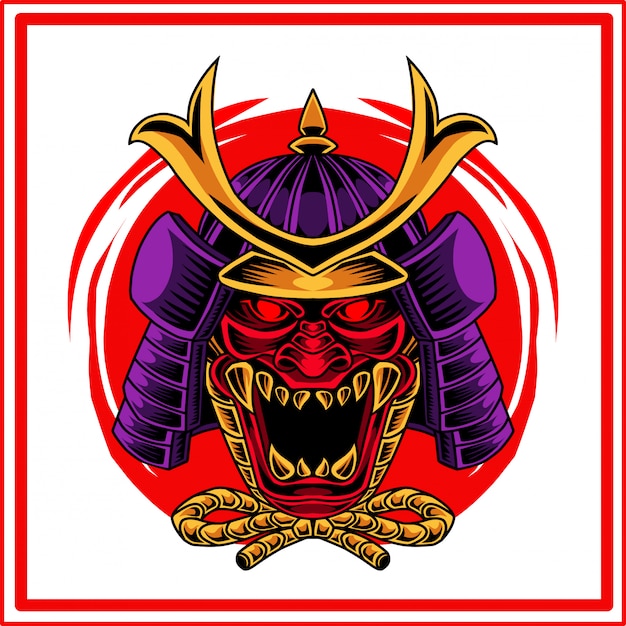 Plik wektorowy logo maskotki głowy oni samurai