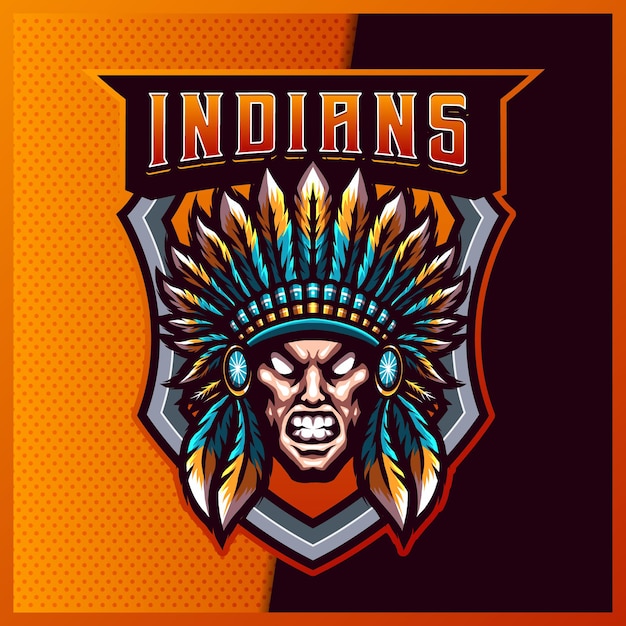 Plik wektorowy logo maskotki indian chief esport