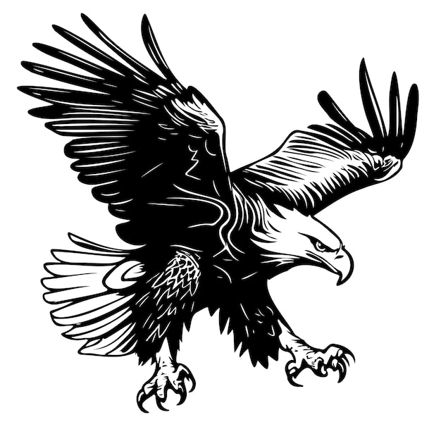 Logo maskotki latającego orła w stylu akwaforty szkic ilustracji wektorowych narysowanego ręcznie znaku lub marki