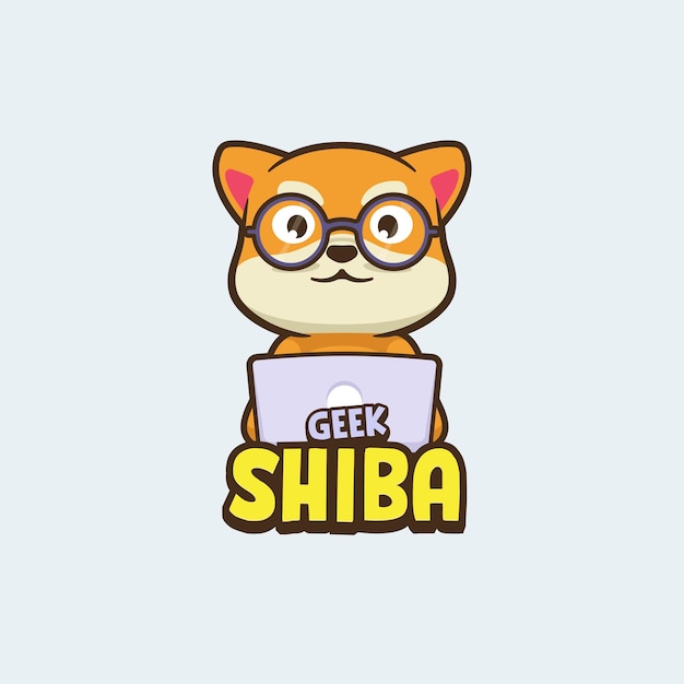 Plik wektorowy logo maskotki shiba cute geek