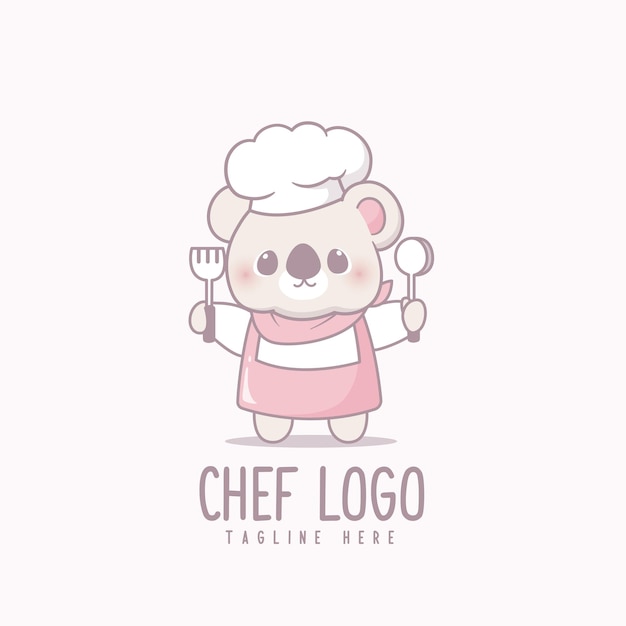 Logo maskotki szefa kuchni koala kawaii dla logo restauracji i piekarni